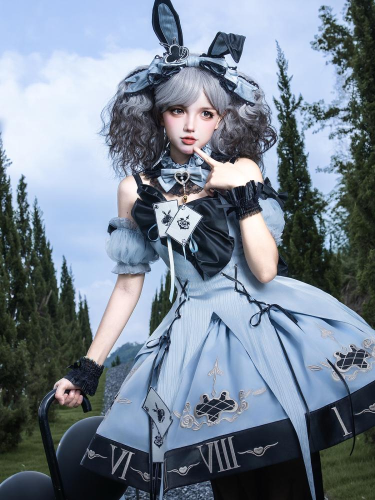 【Letters from Unknown Star】طقم فستان "لعبة أوراق الأرنب والفرن / Clock Rabbit's Card Game Gothic Dress Set"
