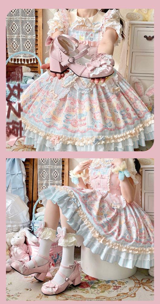 【Witch's Night】 حذاء برأس مدور وكعب متوسط بأسلوب Mary Jane و Lolita الياباني اللطيف.