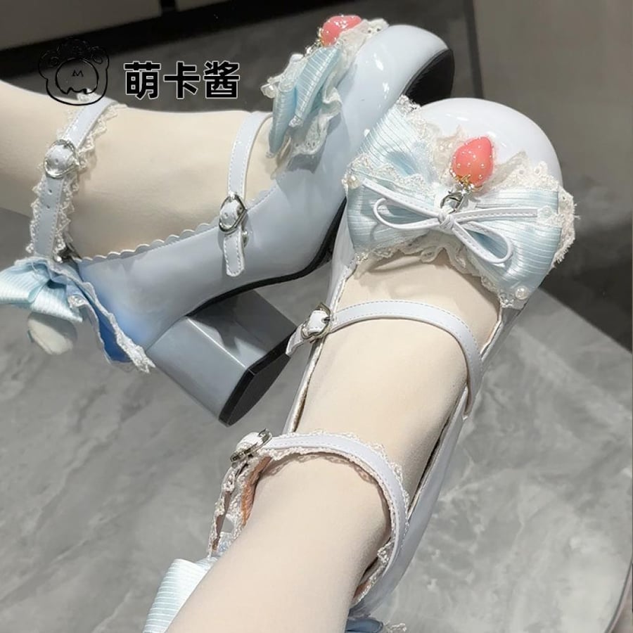 【MoeKa】(عدة الوان) حذاء  بكعب متوسط وسميك، حذاء جلدي أسلوب Lolita.