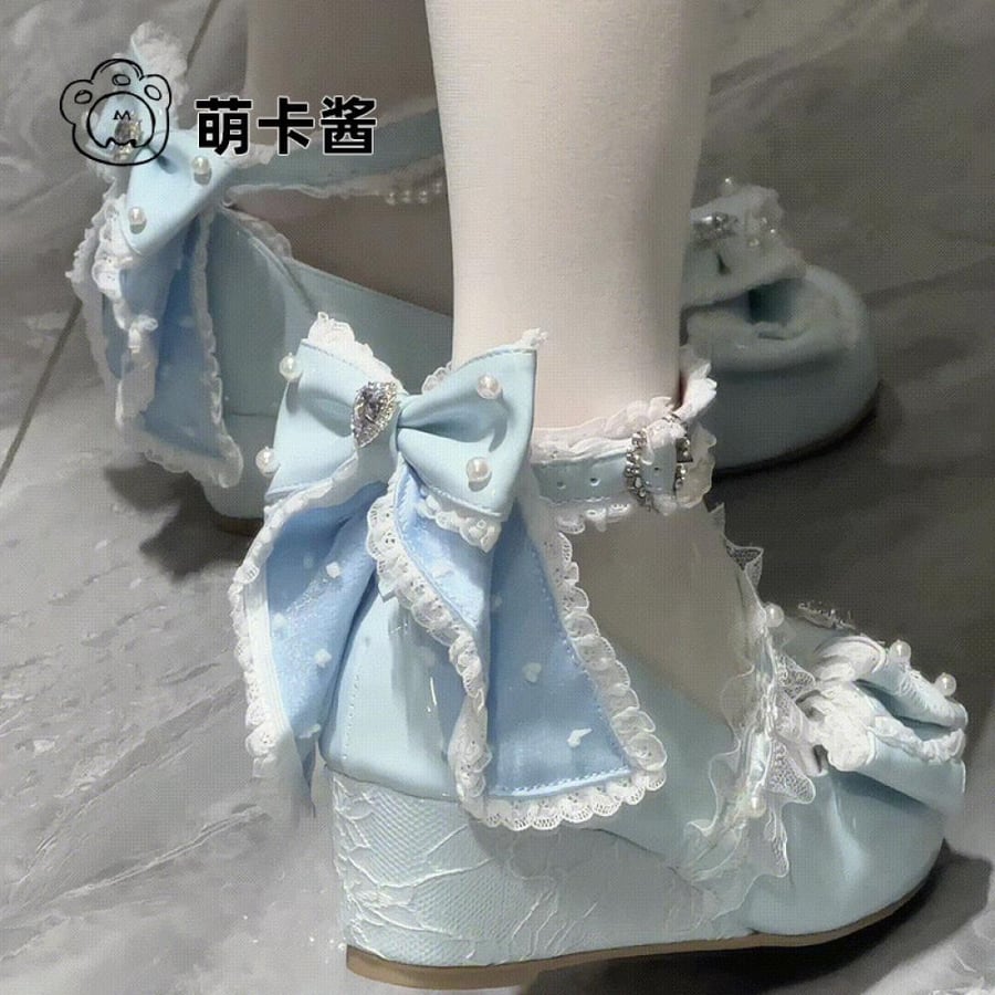 【MoeKa】(عدة الوان) حذاء  بأسلوب JK و Mary Jane بكعب ويدج (Wedge) متوسط، حذاء جلدي أسلوب Lolita.