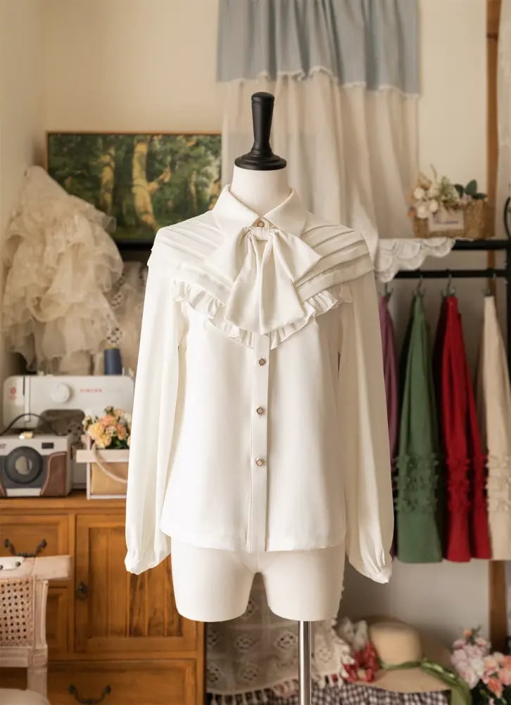 【Forest Wardrobe】قميص لوليتا داخلي بأكمام طويلة وعقدة الفراشة (Bow) "إصدار 4.0" - تصميم ريترو كلاسيكي CLA من براند خزانة الغابة