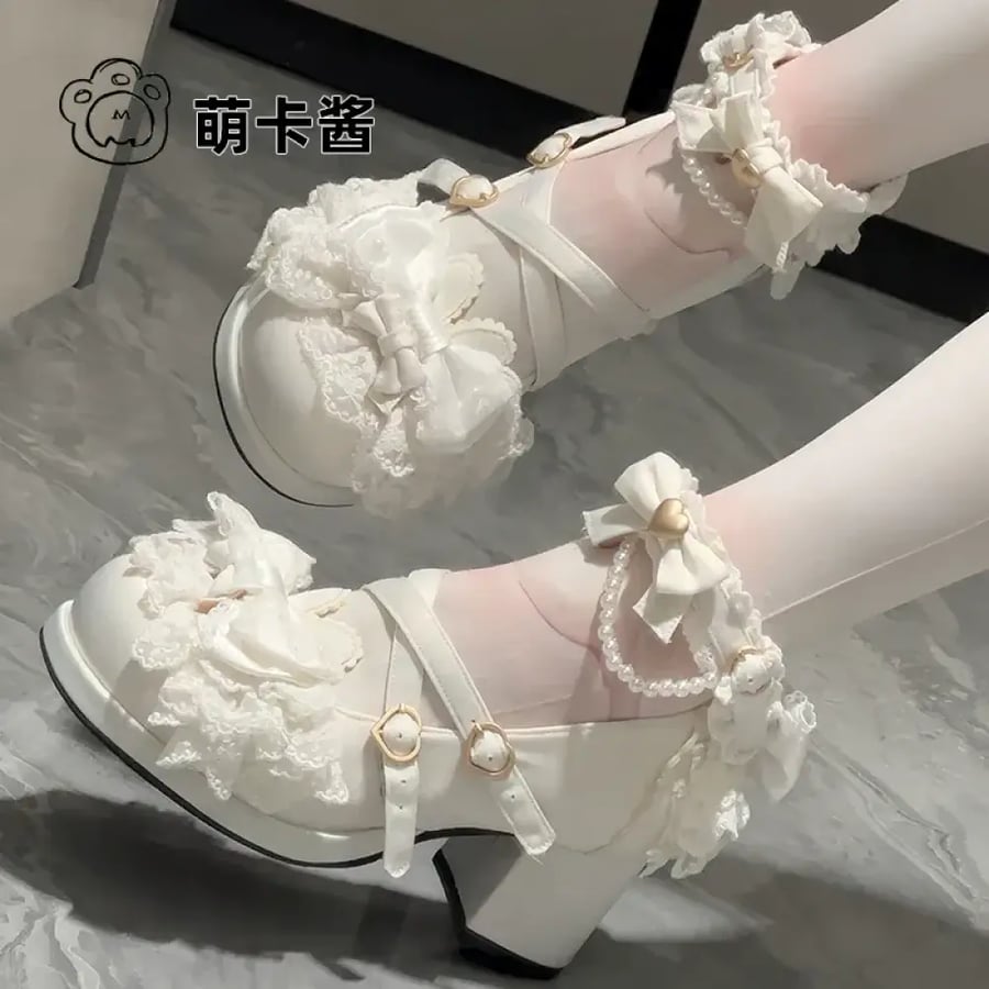 【MoeKa】(عدة الوان) تصميم أصلي - حذاء بأسلوب JK و Mary Jane بكعب متوسط وسميك، حذاء جلدي أسلوب Lolita.
