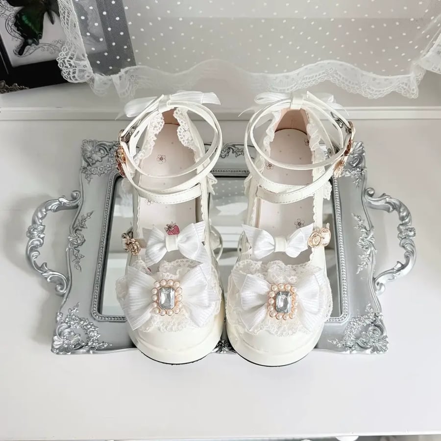 【Witch's Night】 حذاء بنعل سميك مرتفع وفيونكة لطيفة، حذاء الأميرة الحلو (Princess Shoes).