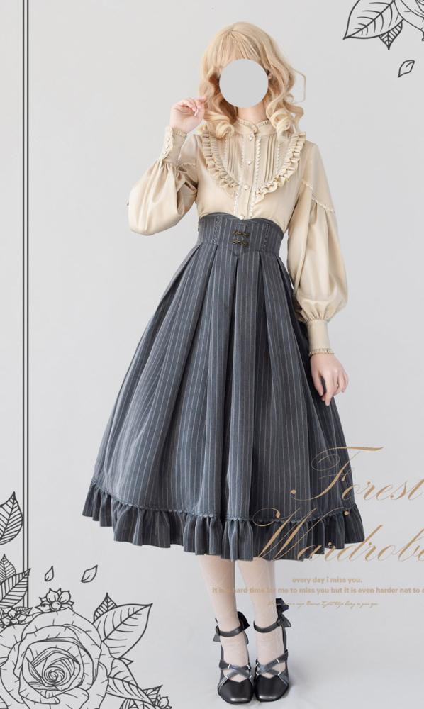 【Forest Wardrobe】مجموعة لوليتا "شمال الغابة" - قميص داخلي بأكمام طويلة، جيليه (صديري)، وتنورة بتصميم ريترو كلاسيكي CLA من براند خزانة الغابة