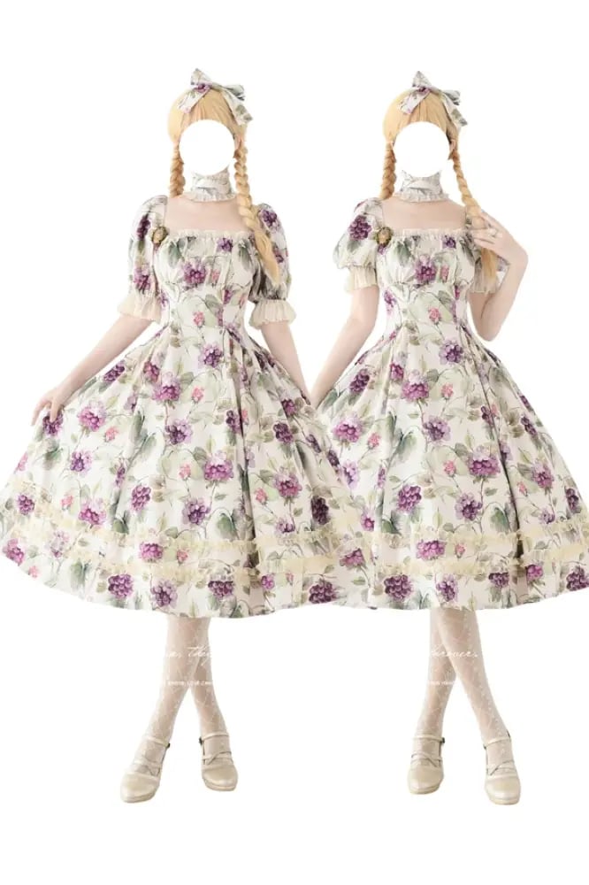 【Forest Wardrobe】فستان مقلم بطبعة العنب الصغير أنيق بتصميم كلاسيكي CLA "سلة الغابة 5.0" للربيع والصيف من براند خزانة الغابة