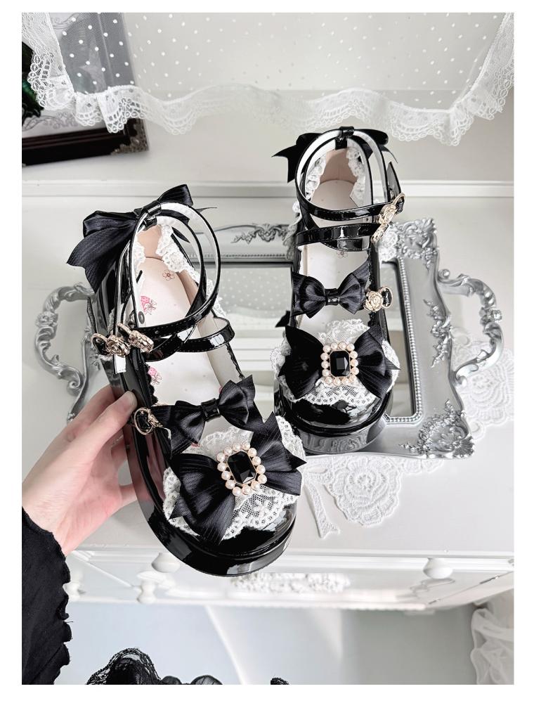 【Witch's Night】 حذاء بنعل سميك مرتفع وفيونكة لطيفة، حذاء الأميرة الحلو (Princess Shoes).