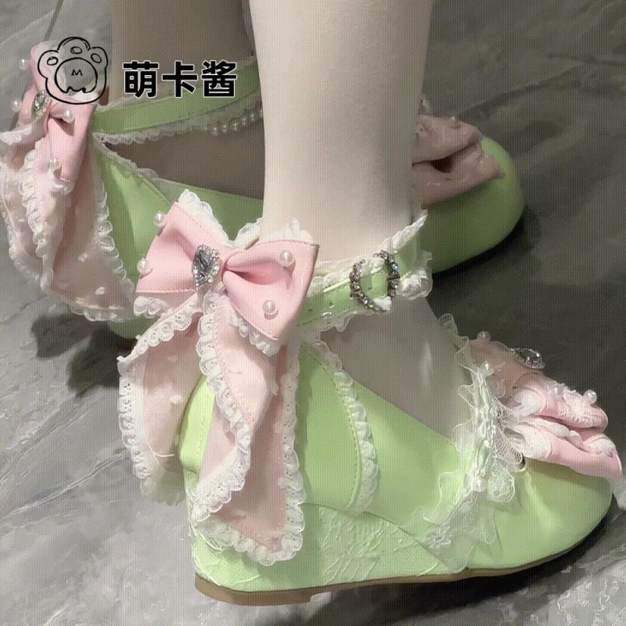 【MoeKa】(عدة الوان) حذاء  بأسلوب JK و Mary Jane بكعب ويدج (Wedge) متوسط، حذاء جلدي أسلوب Lolita.