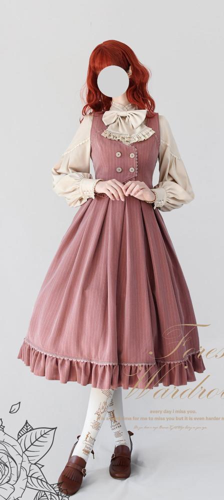 【Forest Wardrobe】مجموعة لوليتا "شمال الغابة" - قميص داخلي بأكمام طويلة، جيليه (صديري)، وتنورة بتصميم ريترو كلاسيكي CLA من براند خزانة الغابة