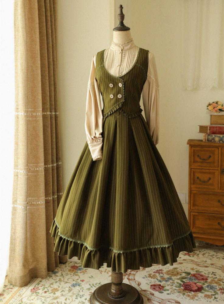 【Forest Wardrobe】مجموعة لوليتا "شمال الغابة" - قميص داخلي بأكمام طويلة، جيليه (صديري)، وتنورة بتصميم ريترو كلاسيكي CLA من براند خزانة الغابة