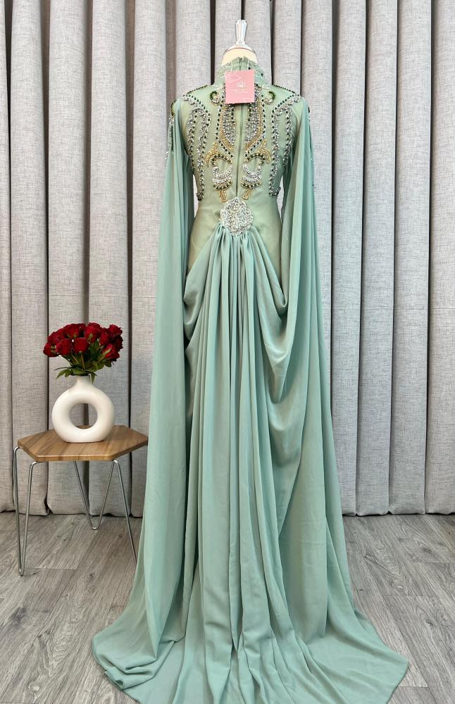 Light green embroidered caftan