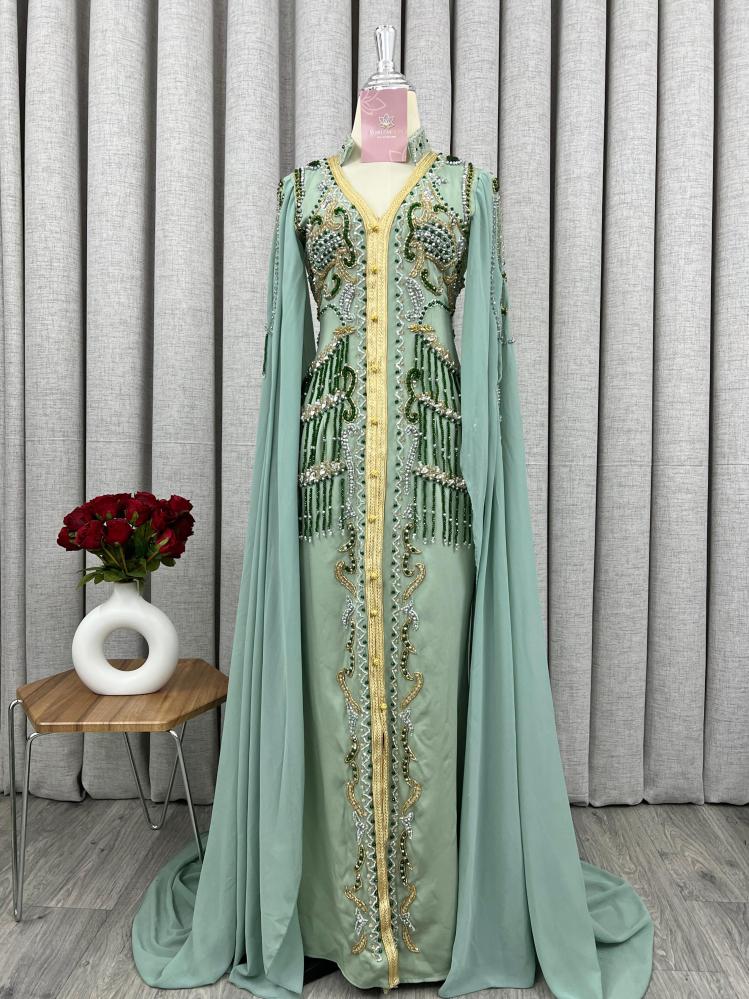 Light green embroidered caftan