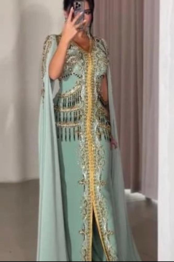 Light green embroidered caftan