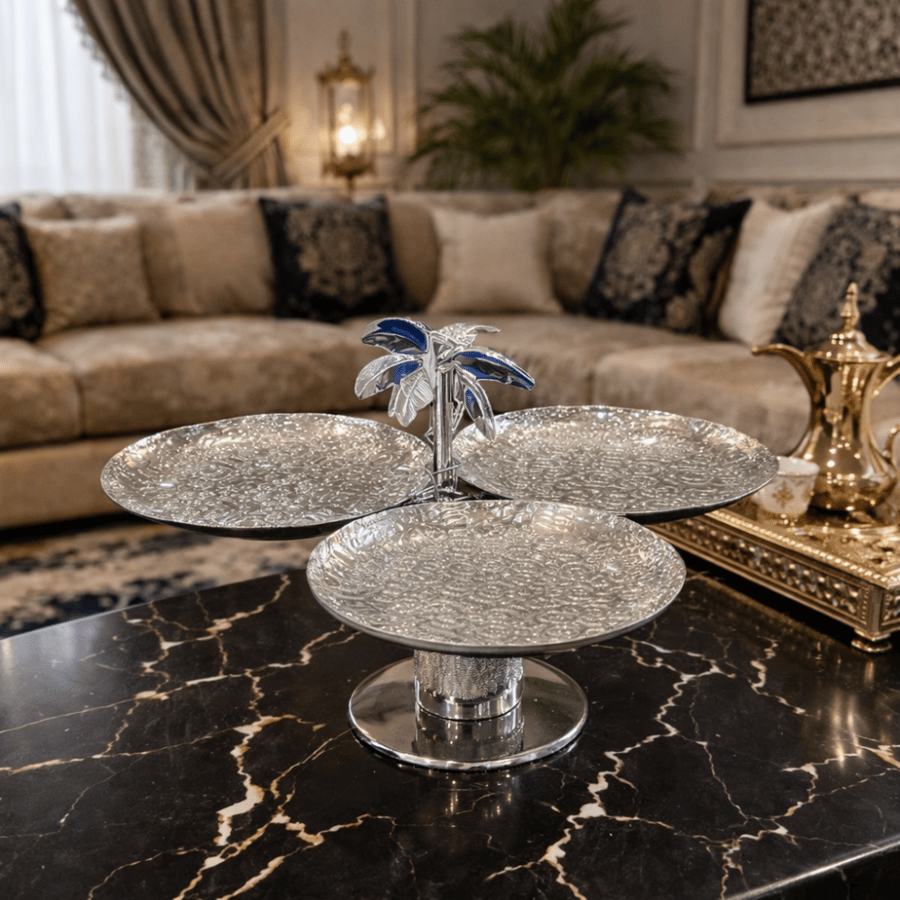 صحن تقديم فاخر ثلاثي بقاعدة أنيقة وتصميم عصري