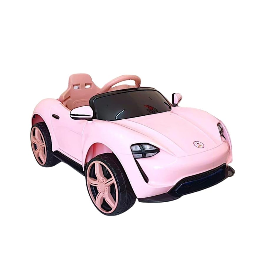 سيارة أطفال كهربائية رياضية بمحركين معا أبواب قابلة للفتح مناسبة من عمر 2 إلى 5 سنوات بجهاز تحكم عن بعد ودواسة داخلية، وردي