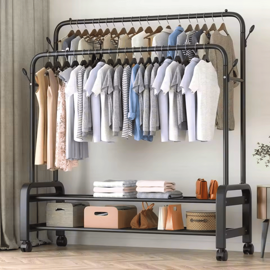 Metal clothes rack with wheels black