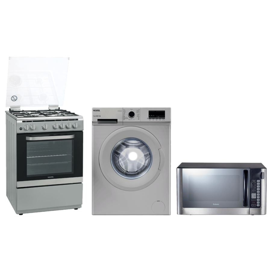 The savings set (Vestel - 60x60 gas oven + 7 kg front-loading washing machine + Galanz - 38 liter microwave)