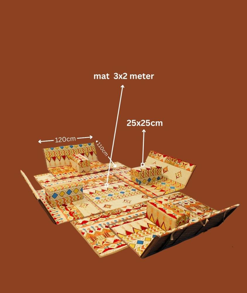 فرشة تخييم مع 4 كراسي ومراكي بنقوش عربية - حجم 3×2 متر