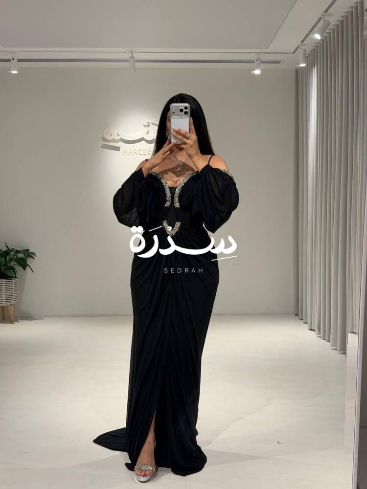 فستان سهرة أسود أوف شولدر