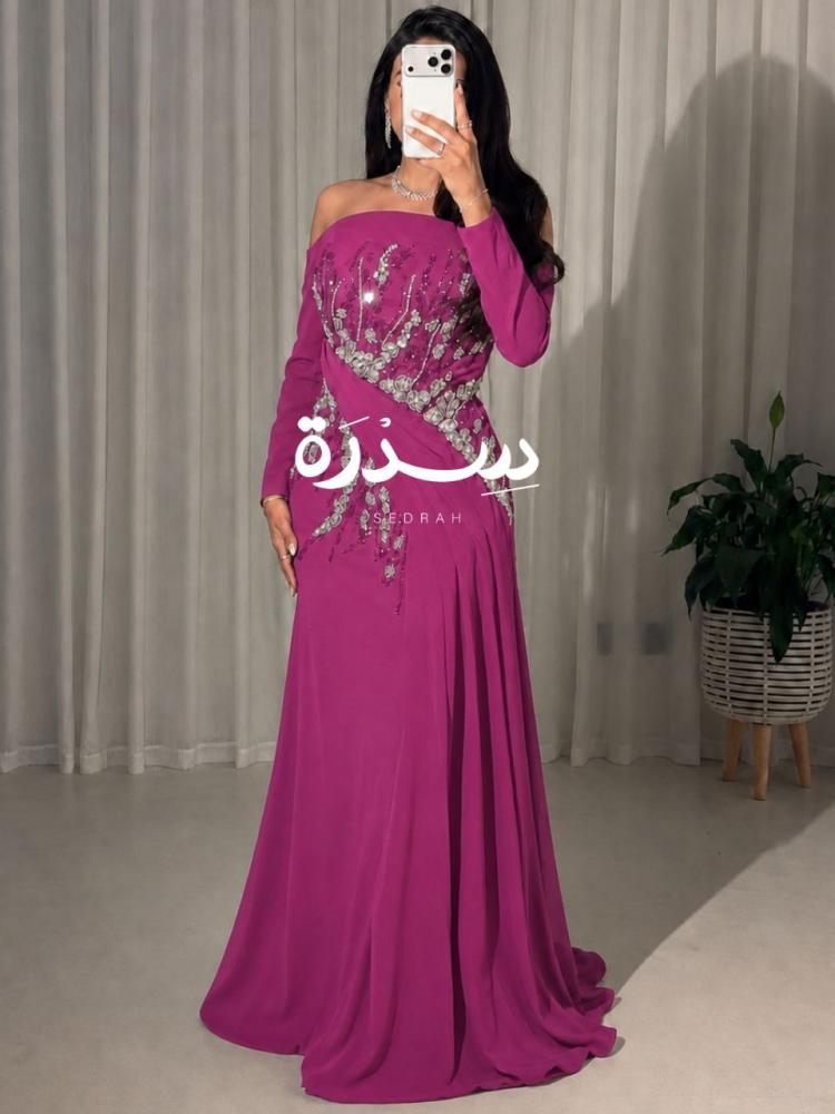 فستان سهرة أوف شولدر بأكمام طويلة