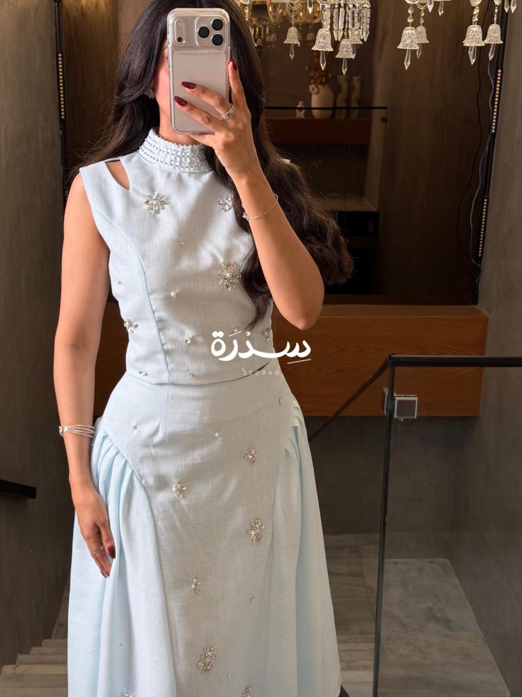 طقم ناعم لينن مزين بكرستالات