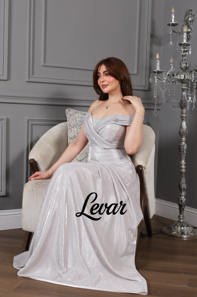 فستان لمعه سهره فضي اكس صدر