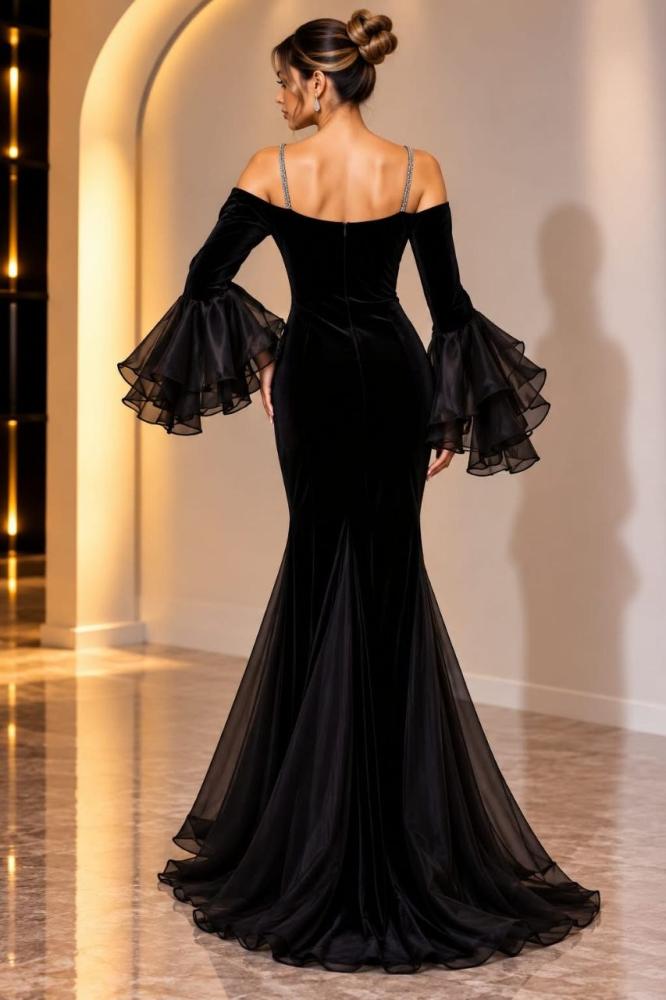 فستان شتوي مخمل مع اورجينزا