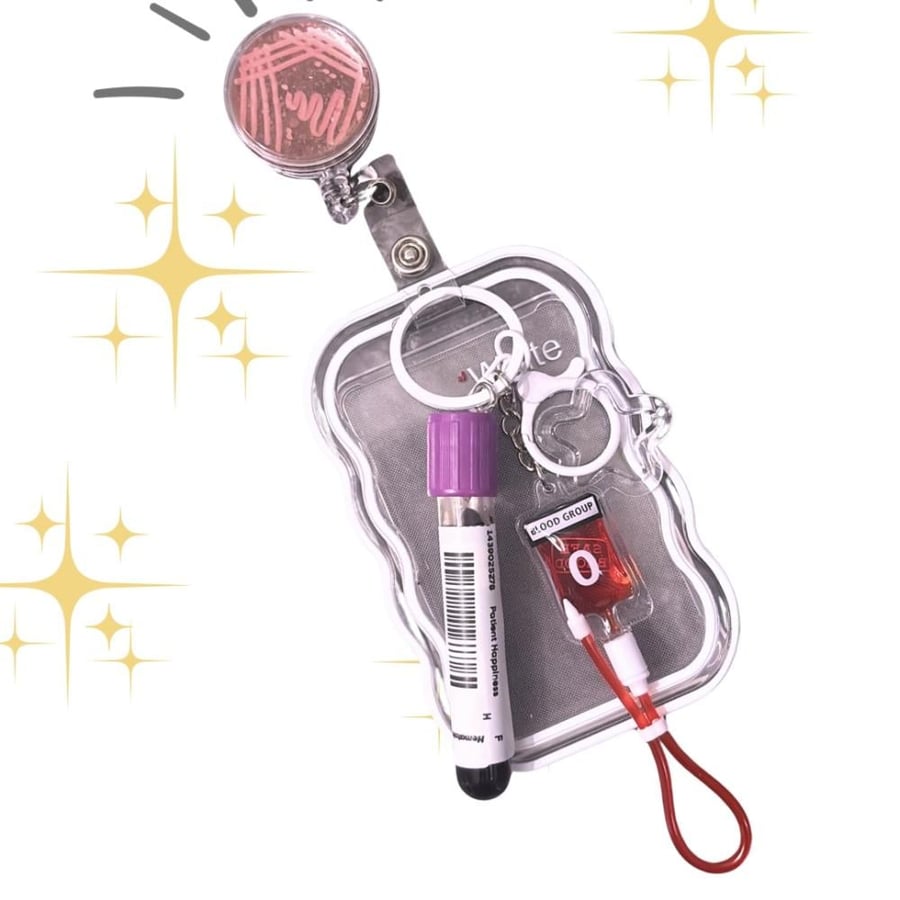 Card holder with test tube and agar and blood bag without flash