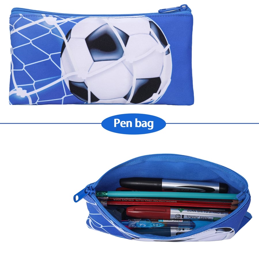 Three-piece school bag set for boys with a football design