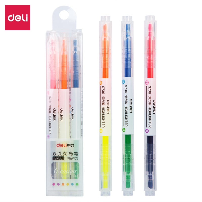 Dual-ended highlighter pen with two fluorescent shimmer colors