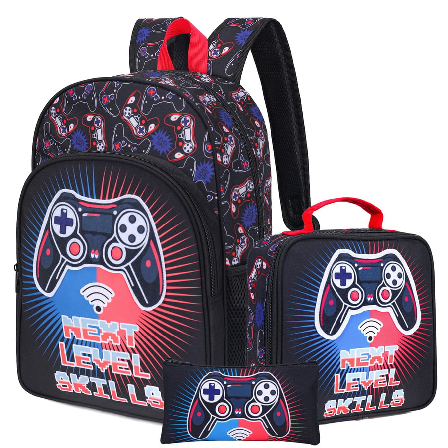 Three-piece school bag set for boys with agame desig