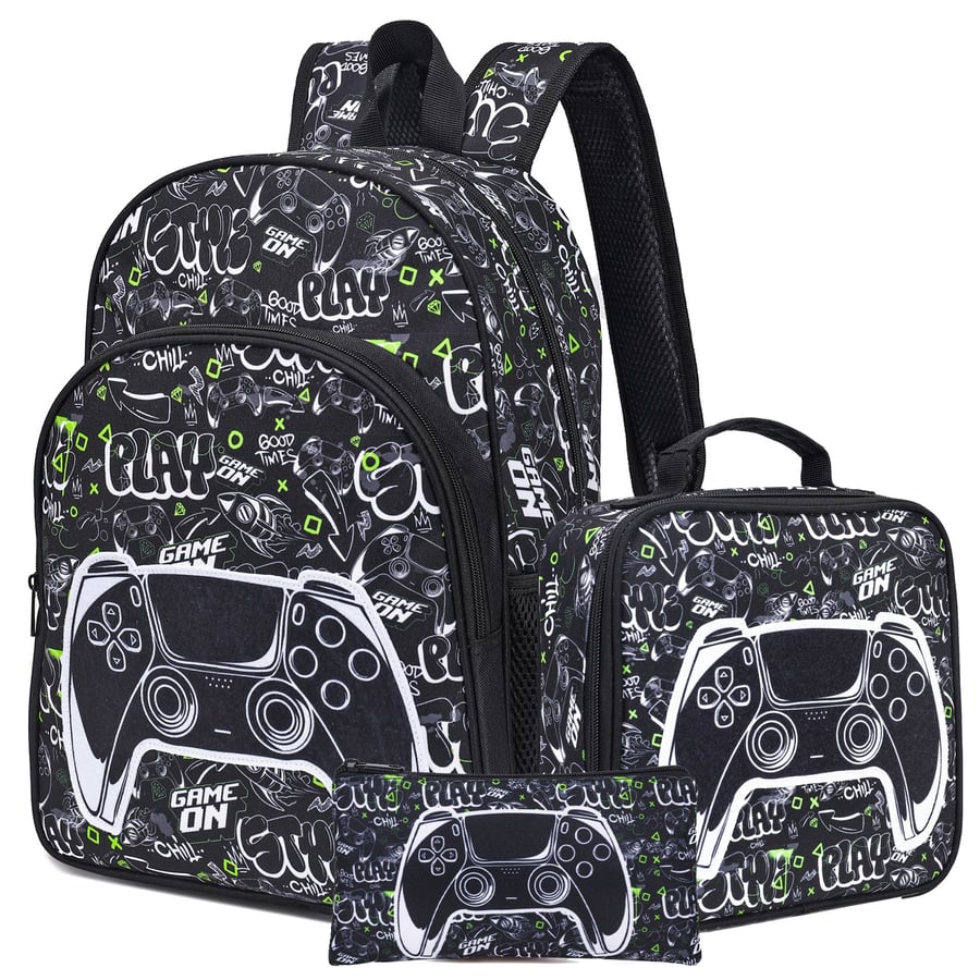 Three-piece school bag set for boys with agame design