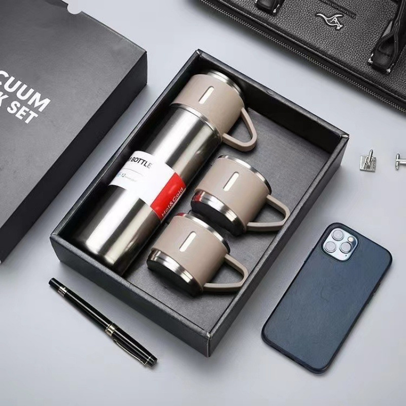 Thermal thermos set with matching cups-stainless steel