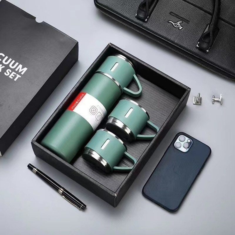 Thermal thermos set with matching cups-stainless steel