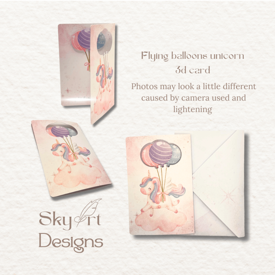 بطاقة يونيكورن البالونات الطائرة (Flying Balloons Unicorn Card) 🦄 - 10 بطاقات