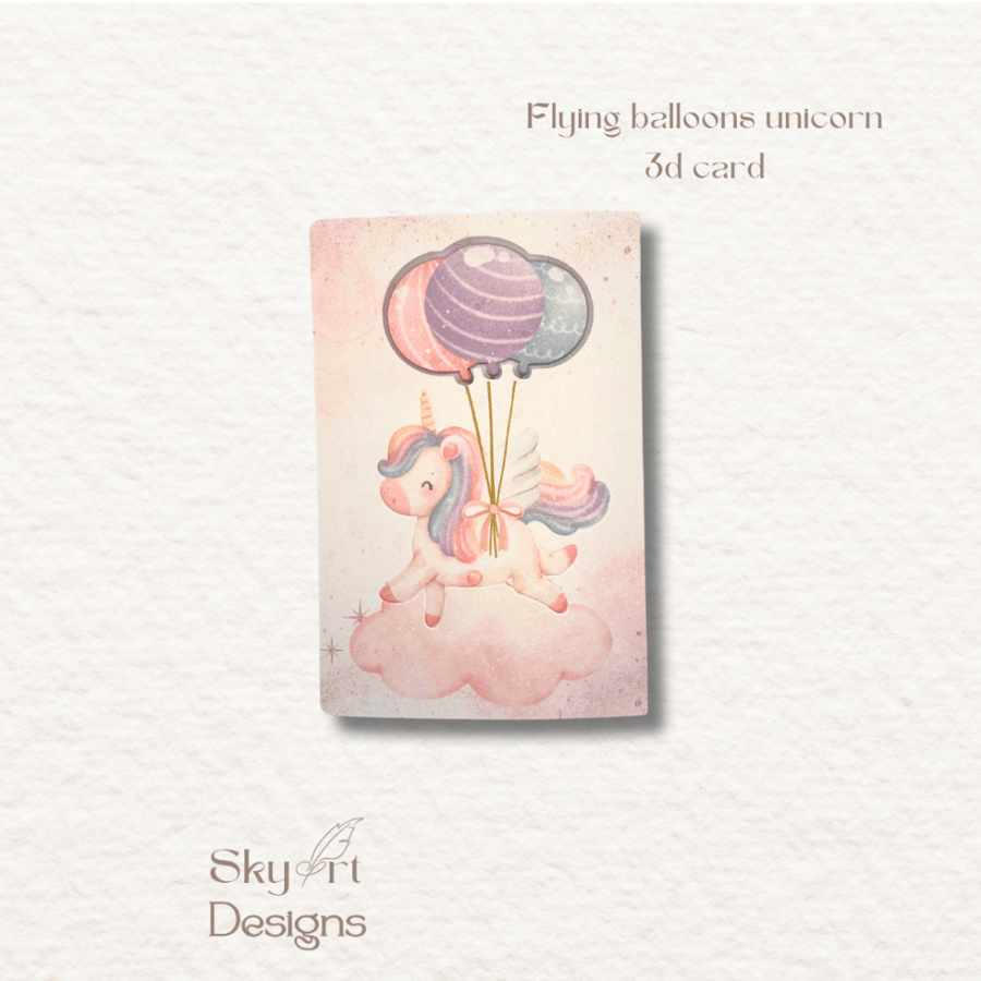 بطاقة يونيكورن البالونات الطائرة (Flying Balloons Unicorn Card) 🦄 - 10 بطاقات
