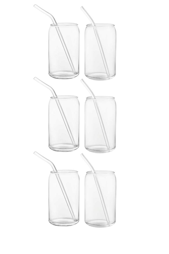كوب زجاجي شفاف بمصاص 400ml تصميم عصري عدد 6 حبة