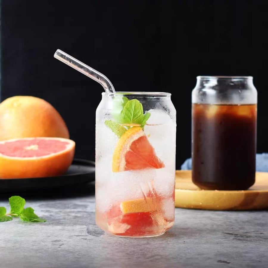 كوبين زجاجية شفاف بمصاص 400ml  تصميم عصري