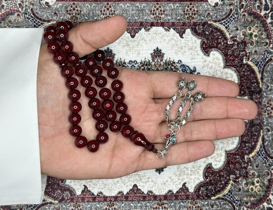 سبحة فاتوران عنابي كركوشة فضة حلبي