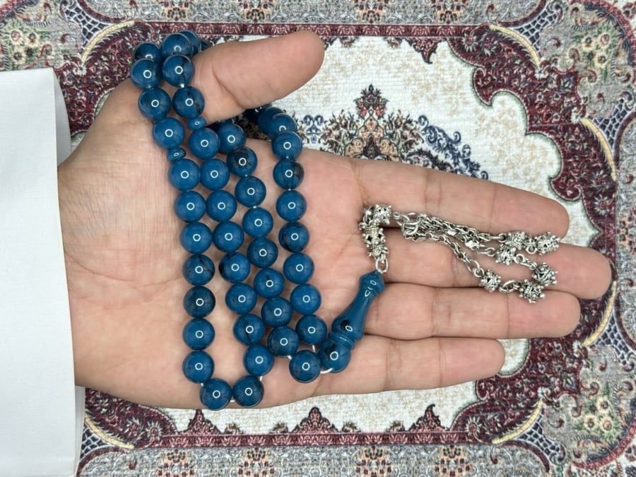 سبحة بكلايت أزرق ملكي كركوشة فضة حلبية