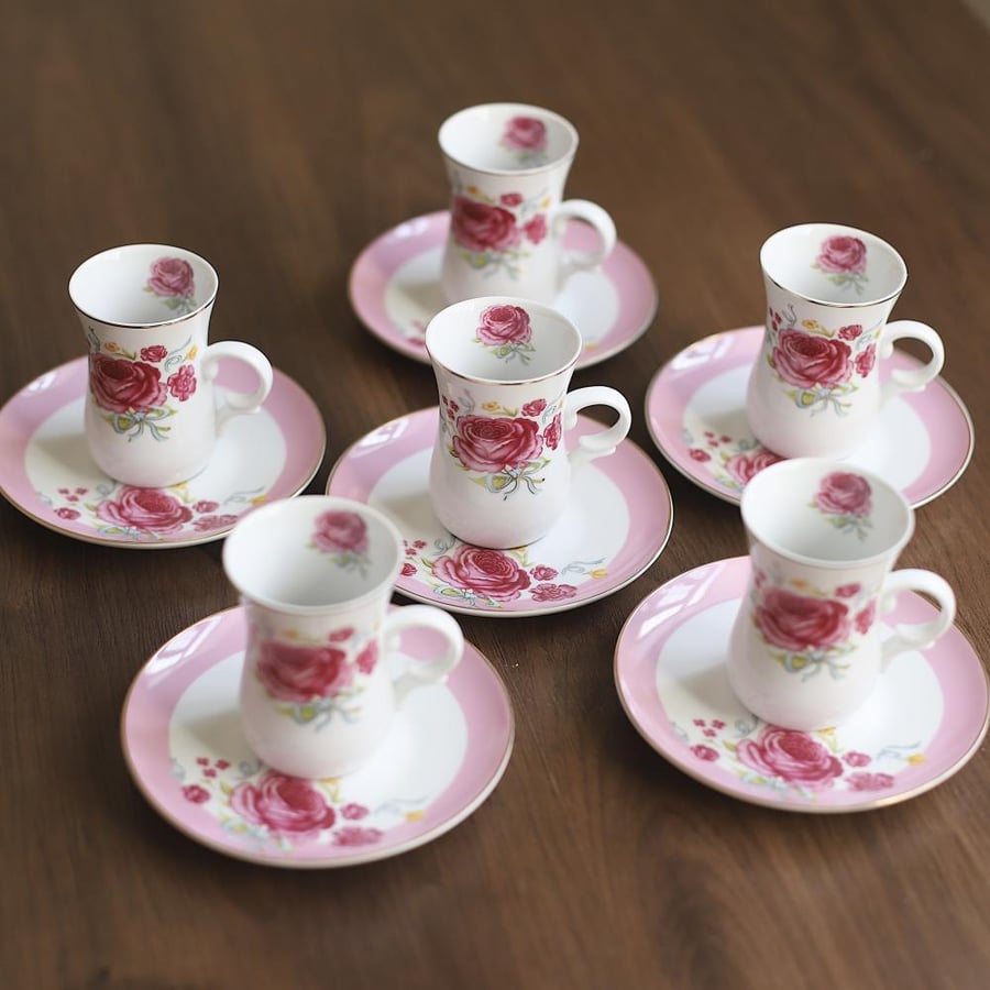 طقم ستكانات الشاي عدد 6 ستكانات و 6 صحون بياله | A set of 6 tea cups and 6 saucers