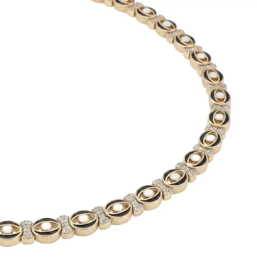 Gold and black necklace with green, thread color black, size small, CNE-2267-XS