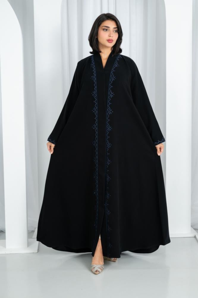 Abaya set of luxury first class classic hand embroidery on the front and sleeve edges