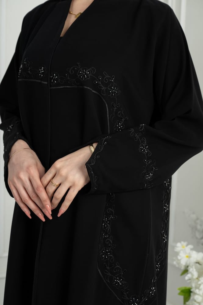 Abaya half wide crepe luxury in deep black