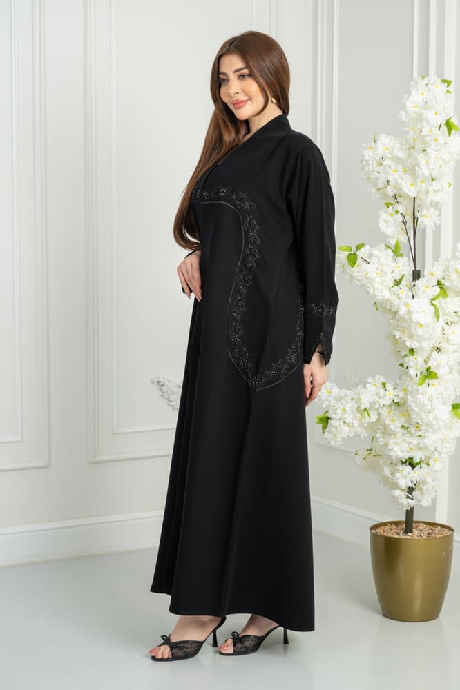 Abaya half wide crepe luxury in deep black