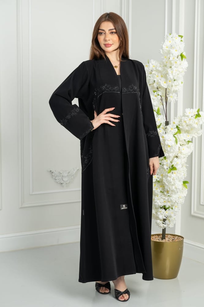 Abaya half wide crepe luxury in deep black