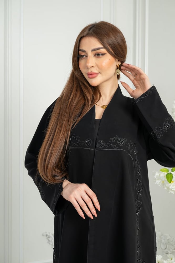 Abaya half wide crepe luxury in deep black