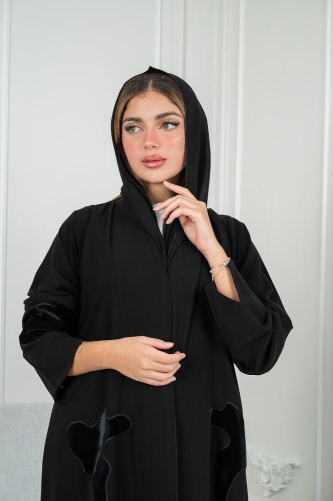 Royal crepe abaya with velvet rose sleeves