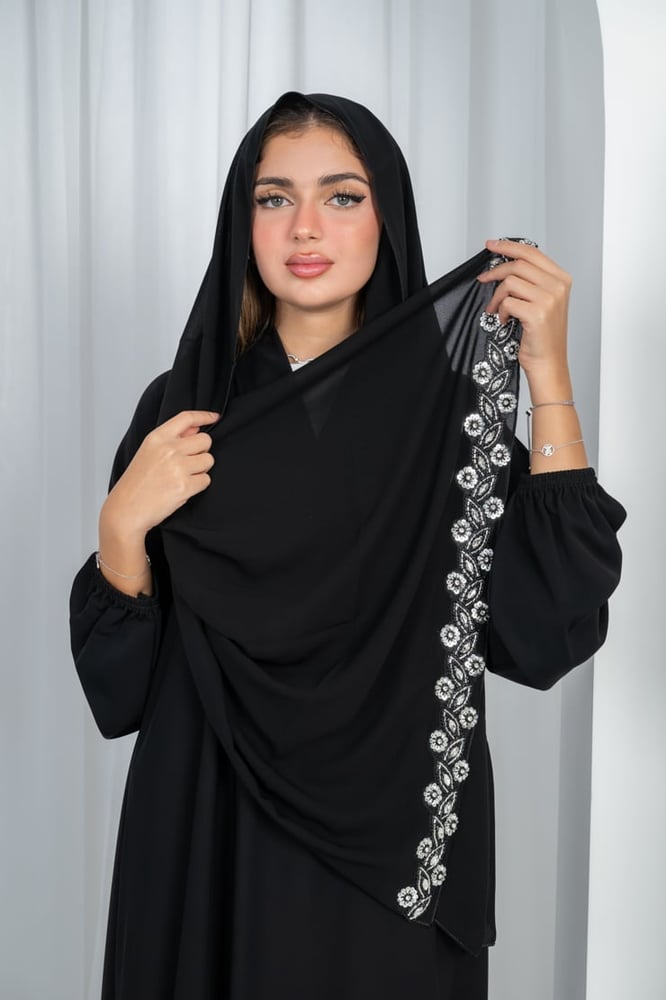 Korean laser hijab, first grade, in addition to beads on the edge of the hijab