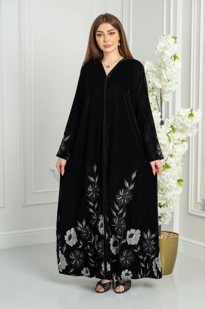 Abaya with a full wide cut, velvet, crowns, first grade