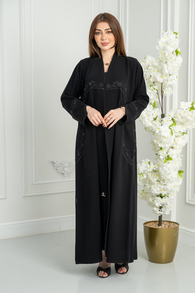 Abaya half wide crepe luxury in deep black